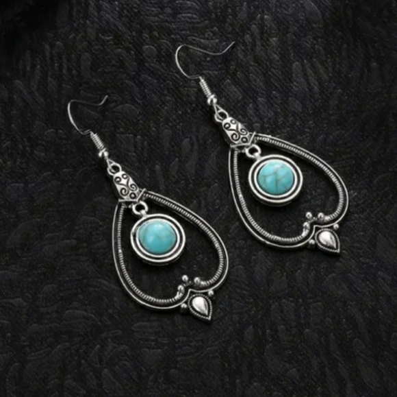 Jewelry - Bohemian Turquoise Silver Earrings